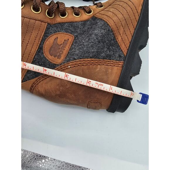 Sorel Lexie Boots Women's Brown Gray Leather Hidden Wedge Lace Up Lug Booties7.5 - Picture 9 of 10